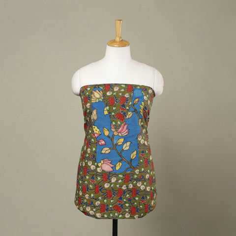 Buy Green Kalamkari Print Patchwork Cotton Kurta Material 