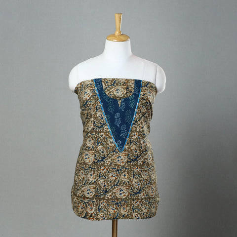 Green Kalamkari Print Patchwork Cotton Kurta Material (3m)