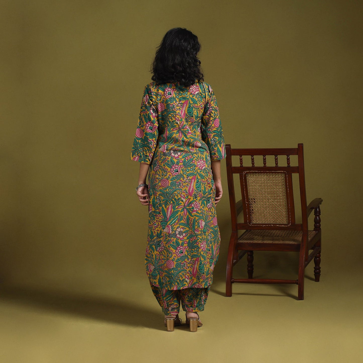 Green - kalamkari printed cotton 2pc kurta set for women 04