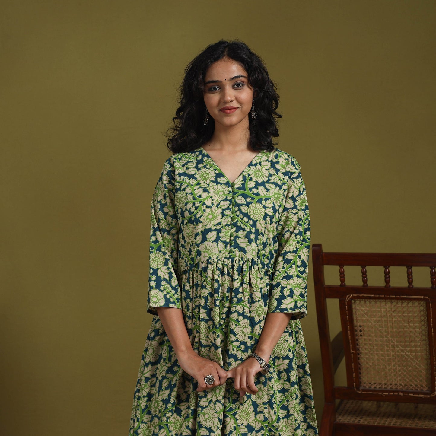 Green - kalamkari printed cotton 2pc kurta set for women 09