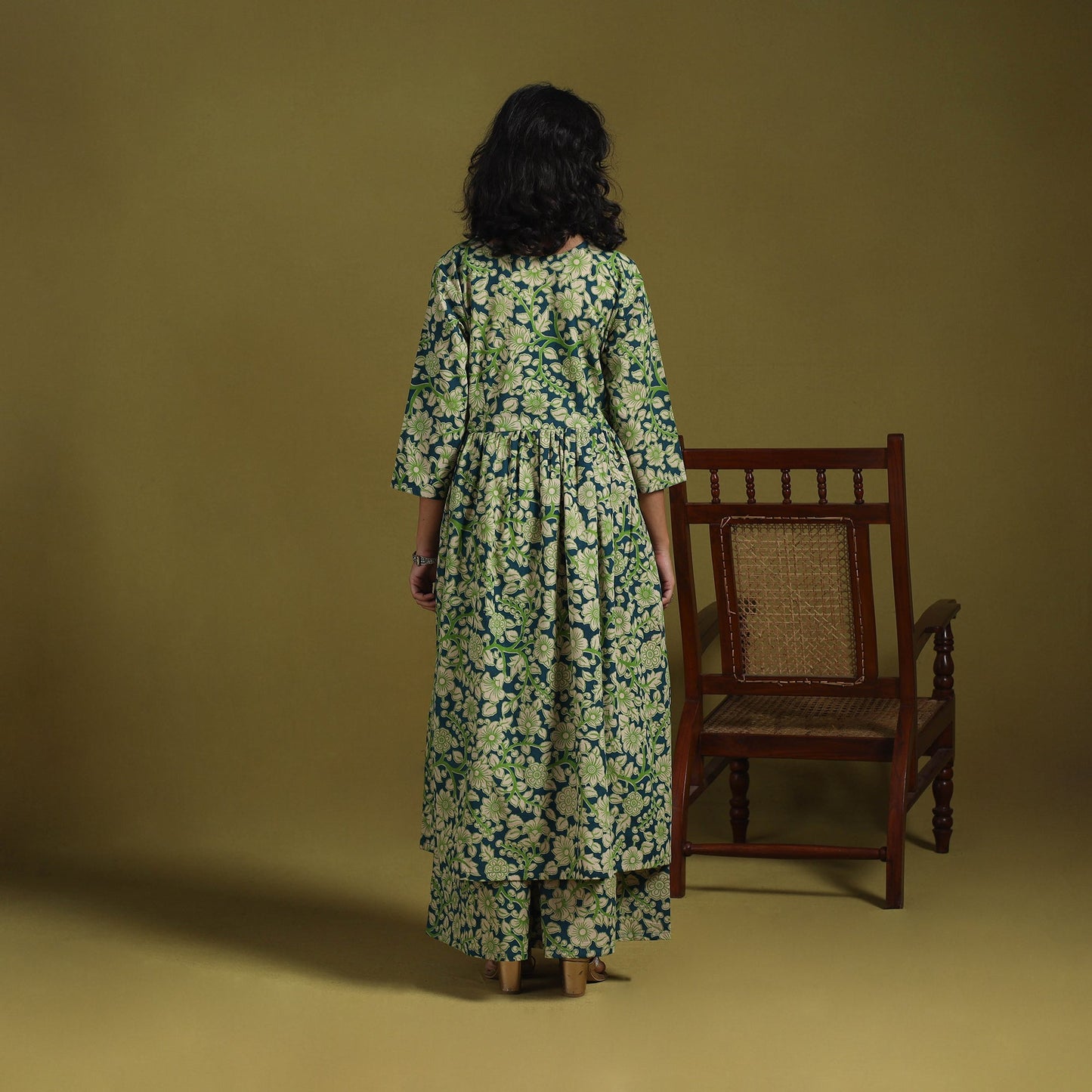 Green - kalamkari printed cotton 2pc kurta set for women 09