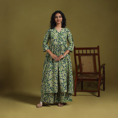 Green - kalamkari printed cotton 2pc kurta set for women 09