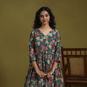 Green - kalamkari printed cotton 2pc kurta set for women 10