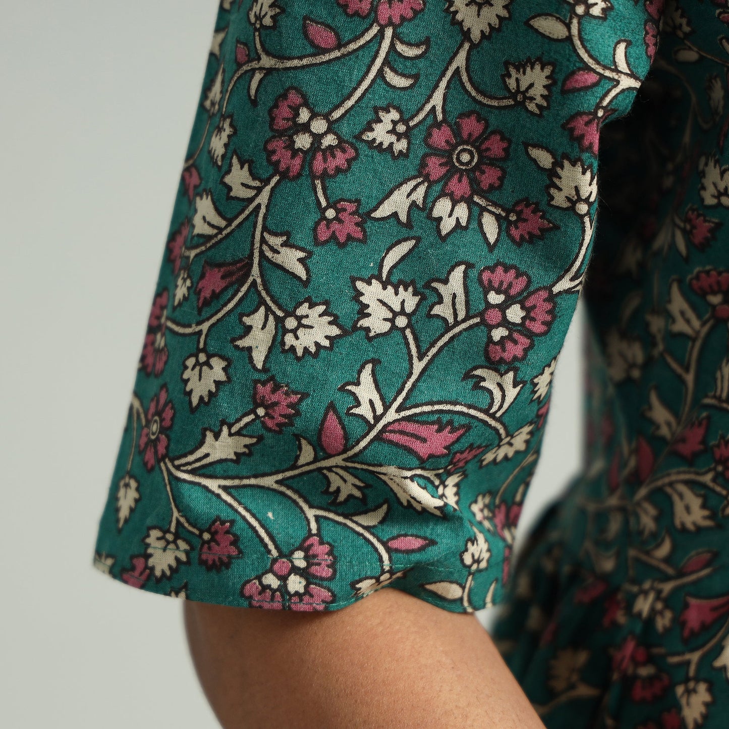  Kalamkari Printed Cotton Flared Gher Dress 