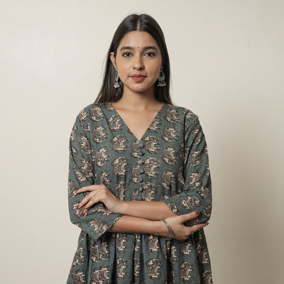  Kalamkari Printed Cotton Flared Kurta For Women