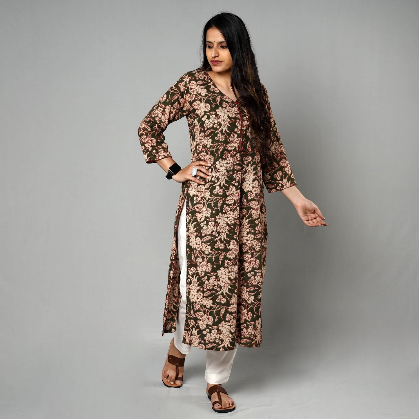  Kalamkari Printed Cotton Long Kurta For Women