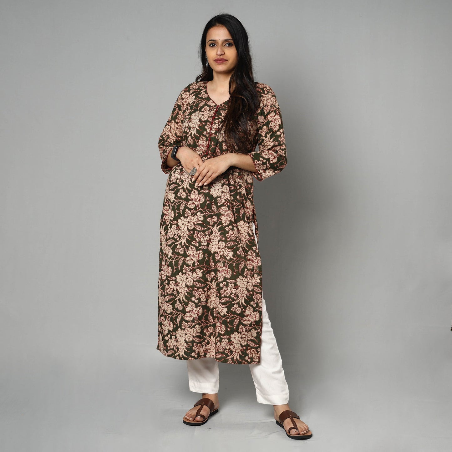  Kalamkari Printed Cotton Long Kurta For Women