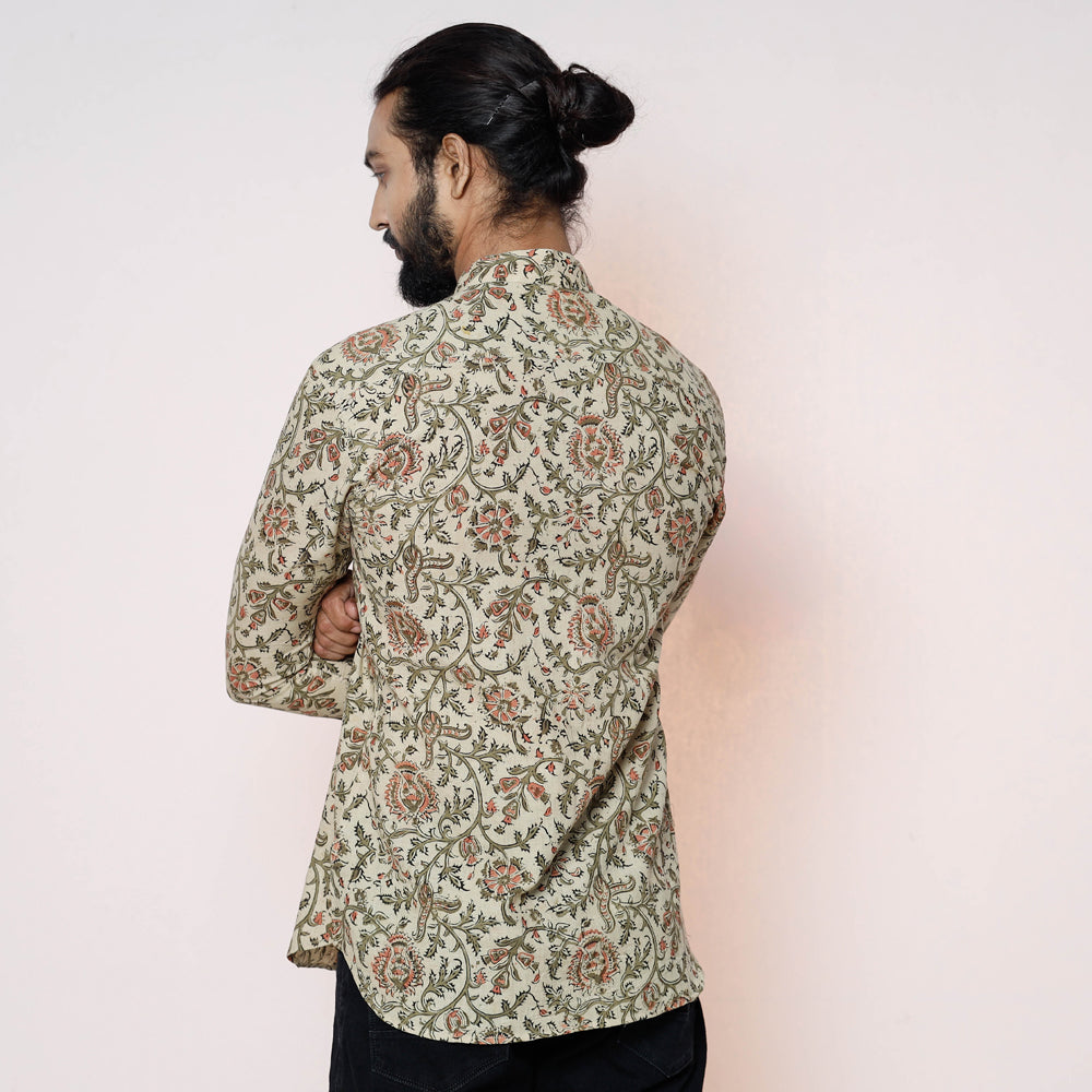Kalamkari Block Printed Cotton Men Full Sleeve Shirt