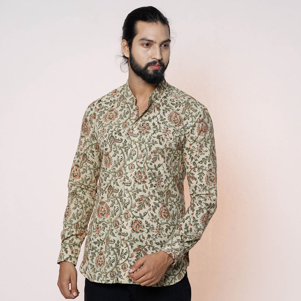 Green - kalamkari printed cotton men full sleeve shirt