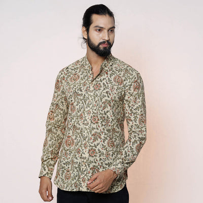 Green - kalamkari printed cotton men full sleeve shirt