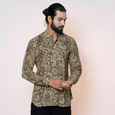 Buy Kalamkari Block Printed Cotton Men Full Sleeve Shirt Online at iTokri.com