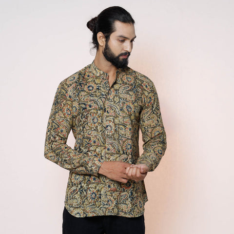Buy Kalamkari Block Printed Cotton Men Full Sleeve Shirt Online at iTokri.com
