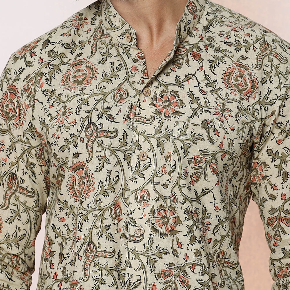 Kalamkari Block Printed Cotton Men Full Sleeve Shirt