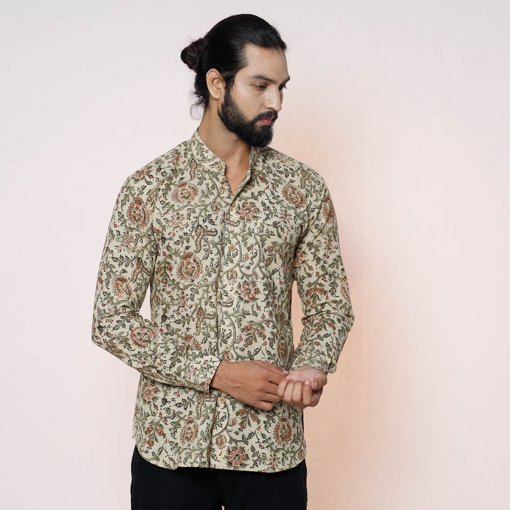 Kalamkari Block Printed Cotton Men Full Sleeve Shirt