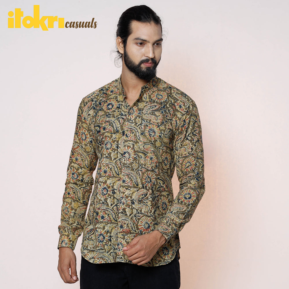 Buy Kalamkari Block Printed Cotton Men Full Sleeve Shirt Online at iTokri.com
