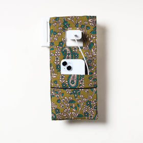 Green Kalamkari Block Printed Cotton Mobile Charging Holder 