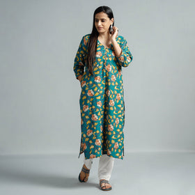  Kalamkari Printed Cotton Straight Kurta For Women