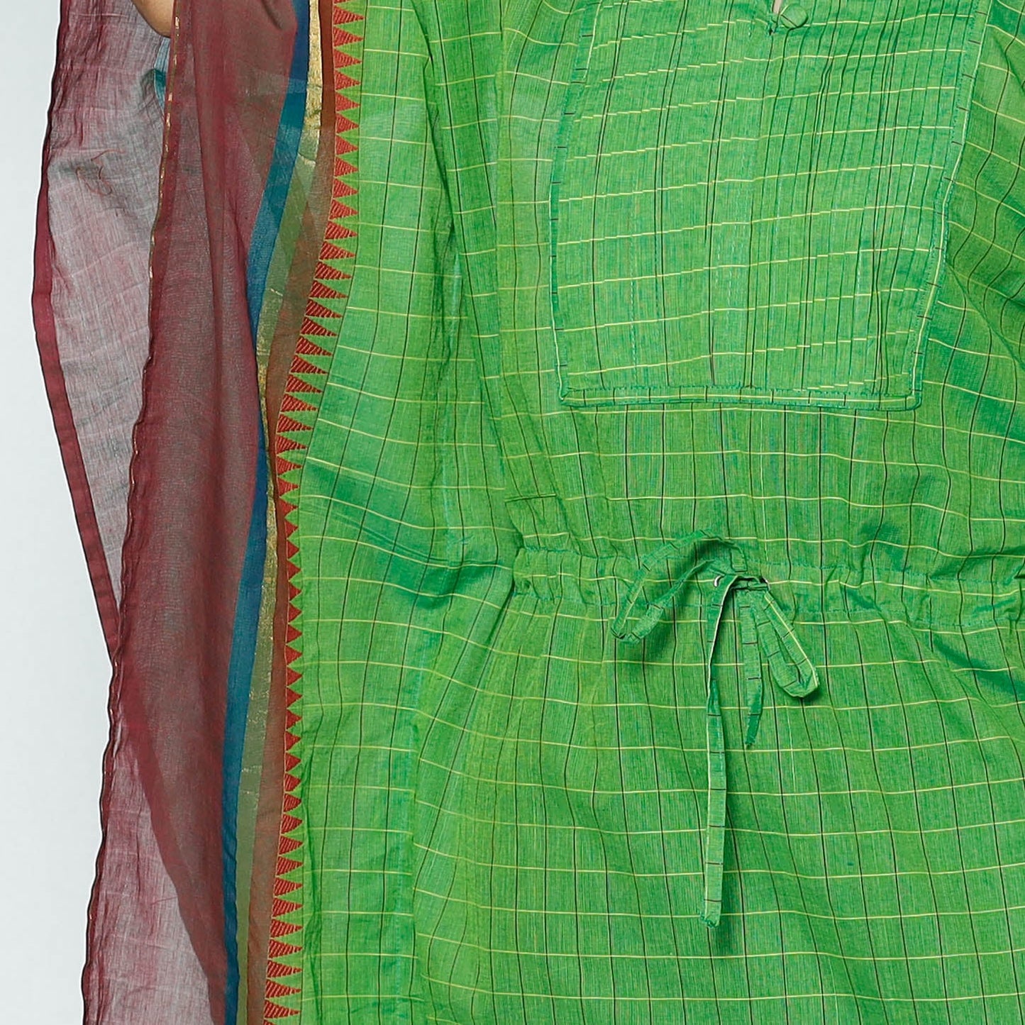  Kanchipuram Checks Cotton Kaftan with Tie-Up Waist (Medium) 