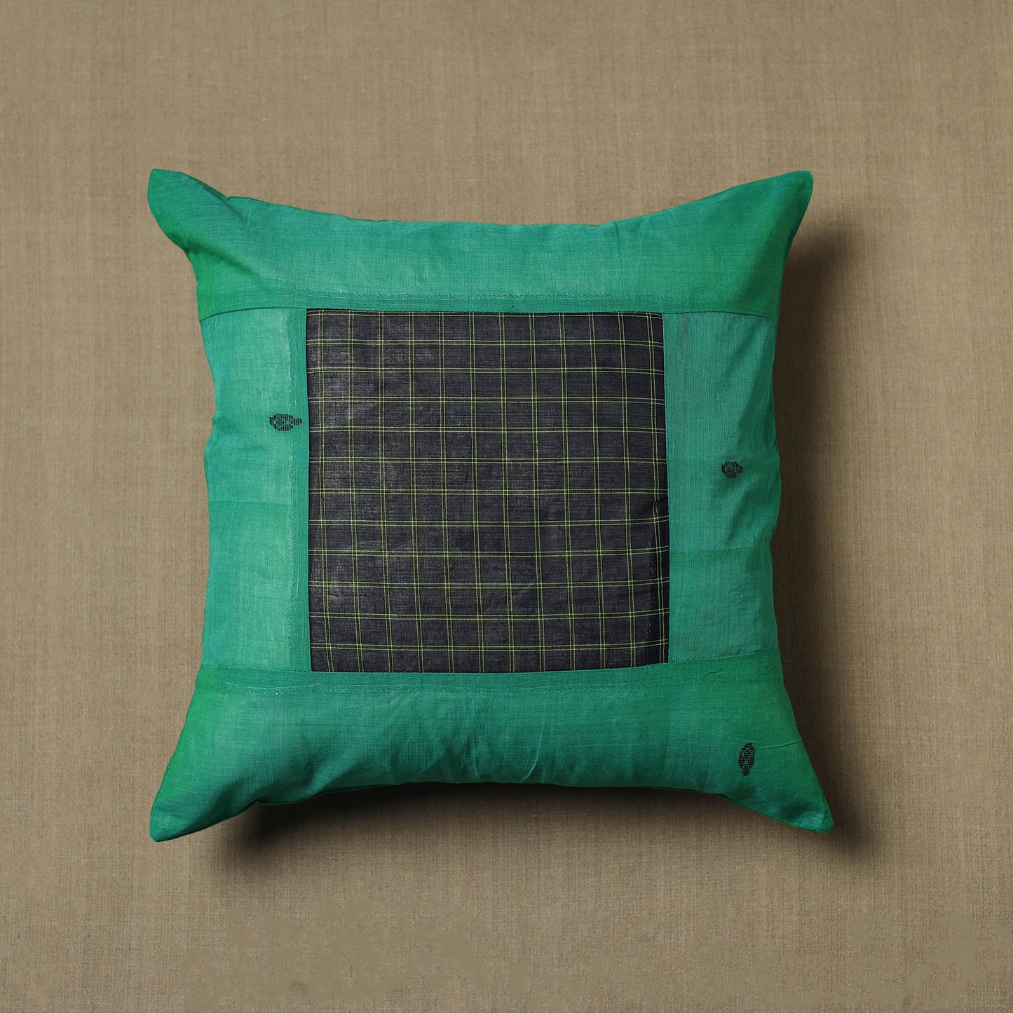 Buy Green Kanchipuram Patchwork Cotton Cushion Cover 08