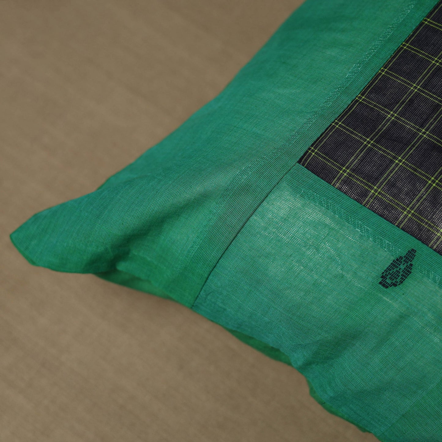 Buy Green Kanchipuram Patchwork Cotton Cushion Cover 08