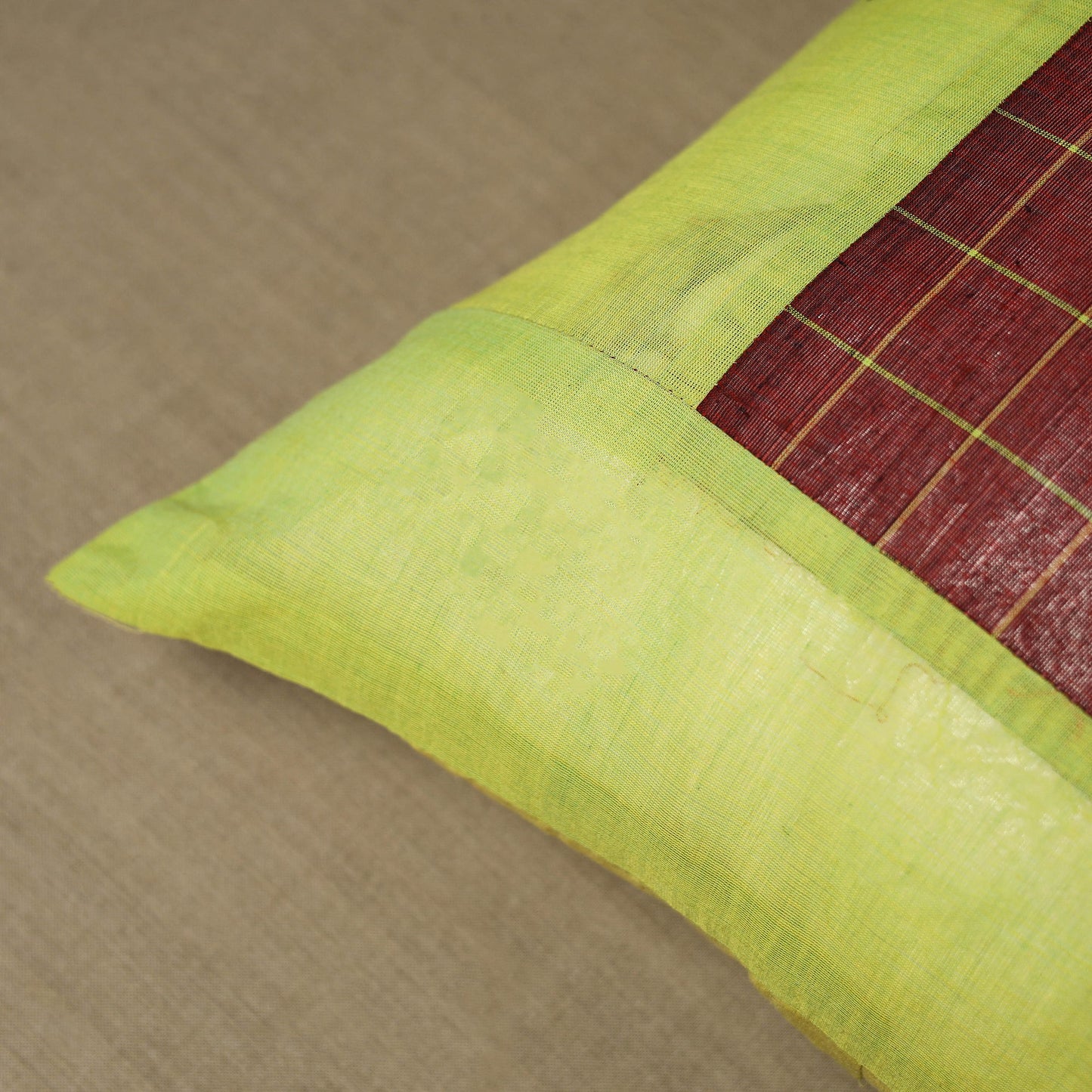 Green Kanchipuram Patchwork Cotton Cushion Cover 24