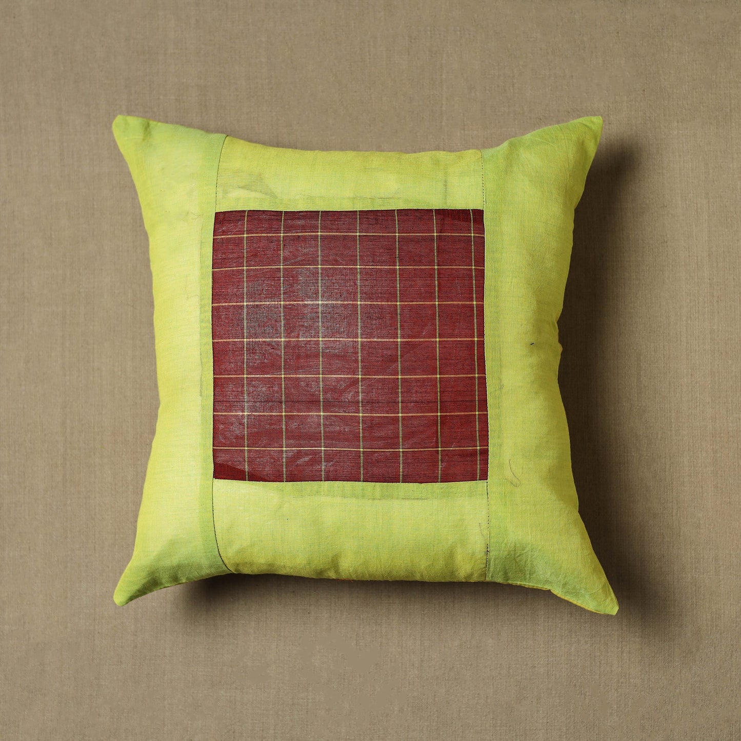 Green Kanchipuram Patchwork Cotton Cushion Cover 24