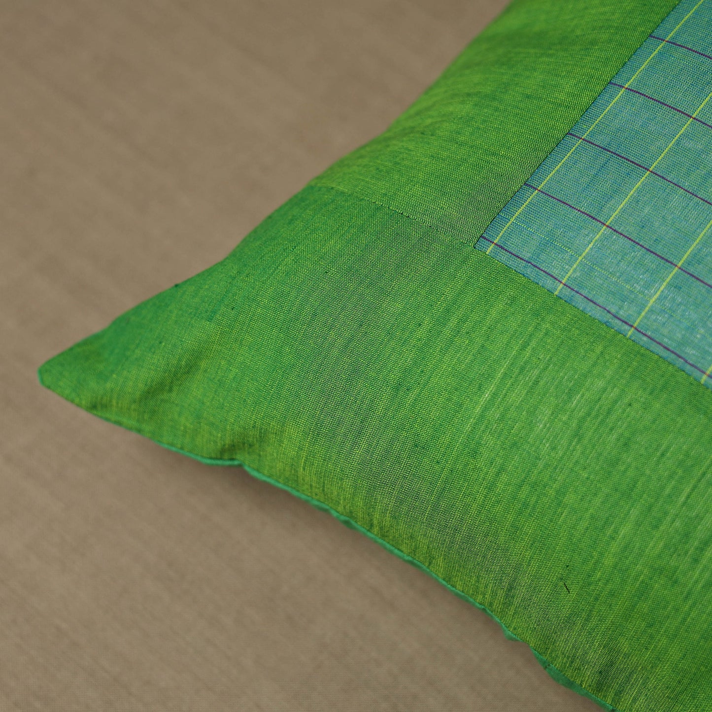 Green Kanchipuram Patchwork Cotton Cushion Cover 25