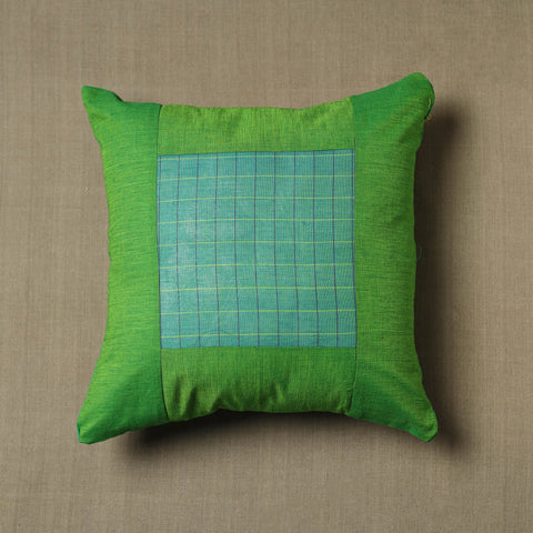 Green Kanchipuram Patchwork Cotton Cushion Cover 25
