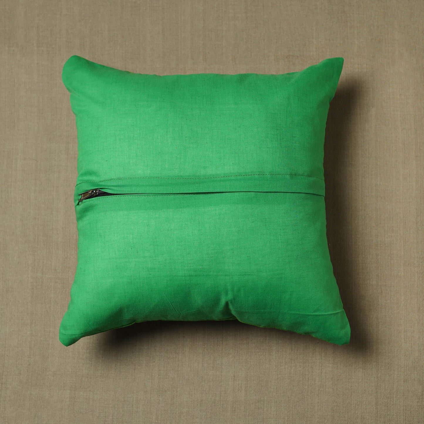 Green Kanchipuram Patchwork Cotton Cushion Cover 25