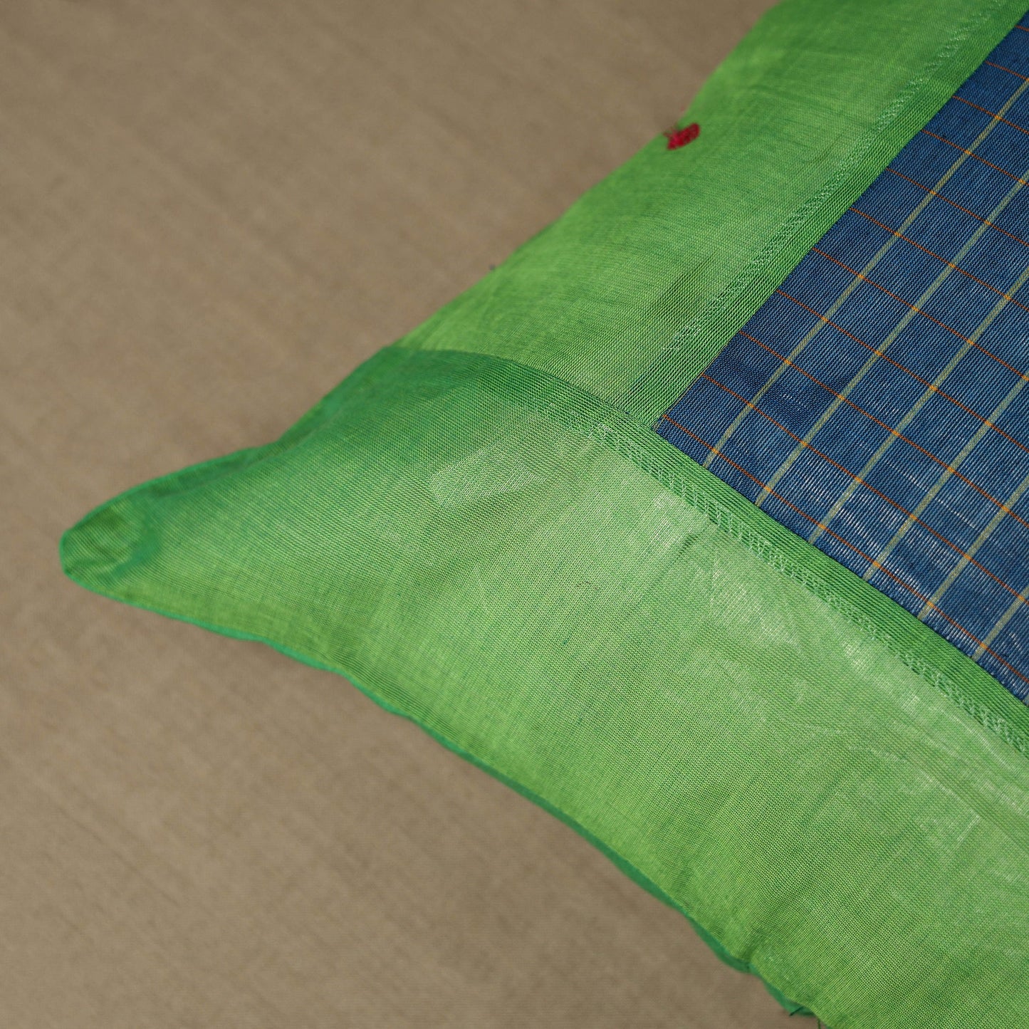 Green - Kanchipuram Patchwork Cotton Cushion Cover 26
