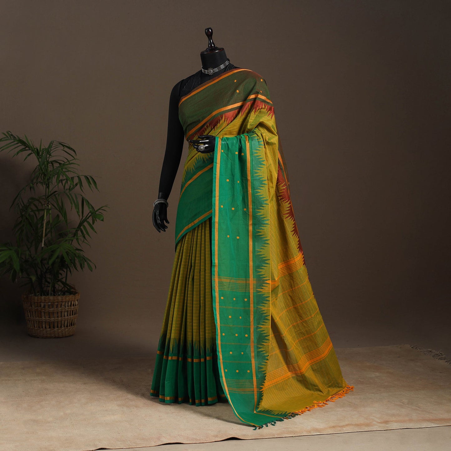 Green - kandangi buti chettinad cotton saree with border 20