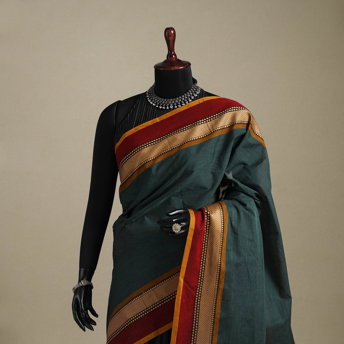 Green - kandangi chettinad cotton saree with border 14