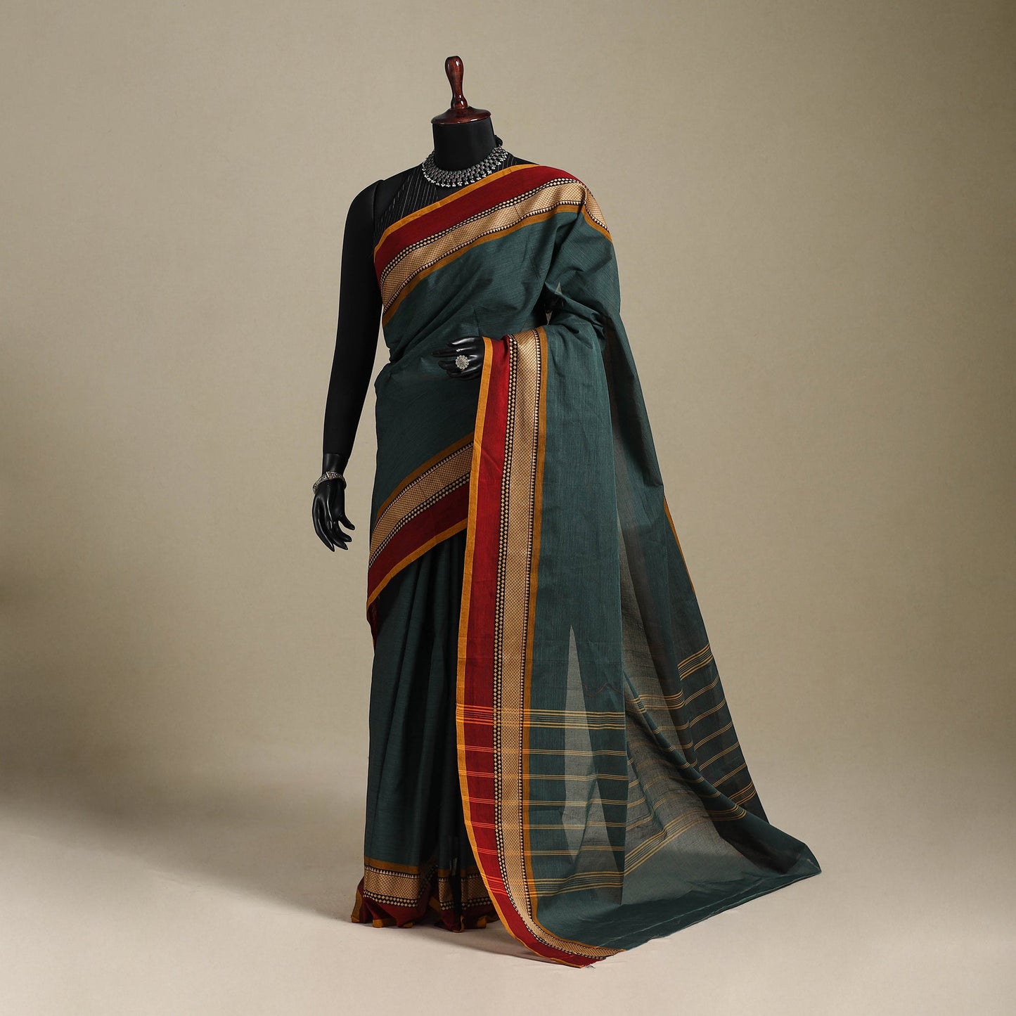 Green - kandangi chettinad cotton saree with border 14