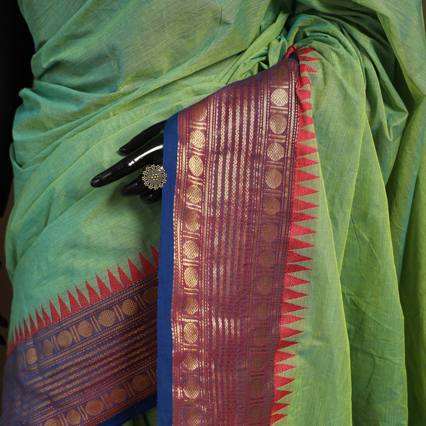 Green Kandangi Chettinad Cotton Saree with Border