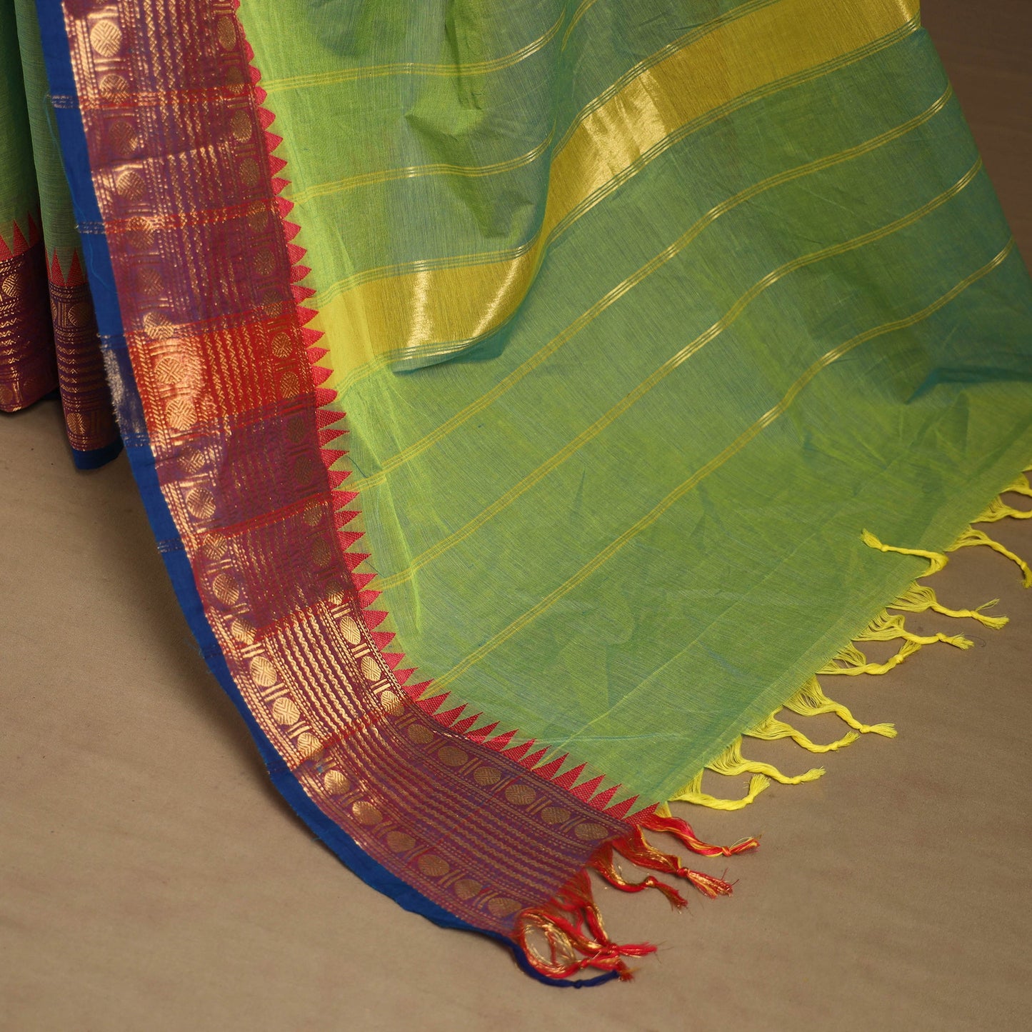 Green Kandangi Chettinad Cotton Saree with Border