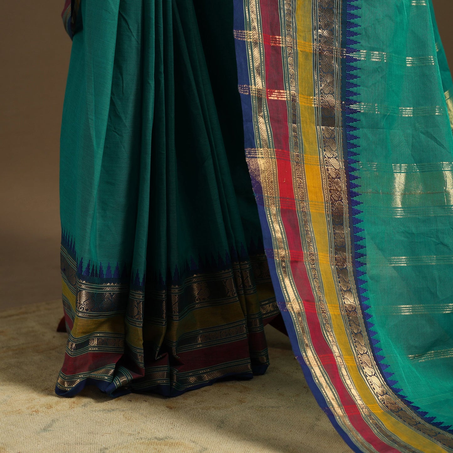 Green Kandangi Chettinad Cotton Saree with Border