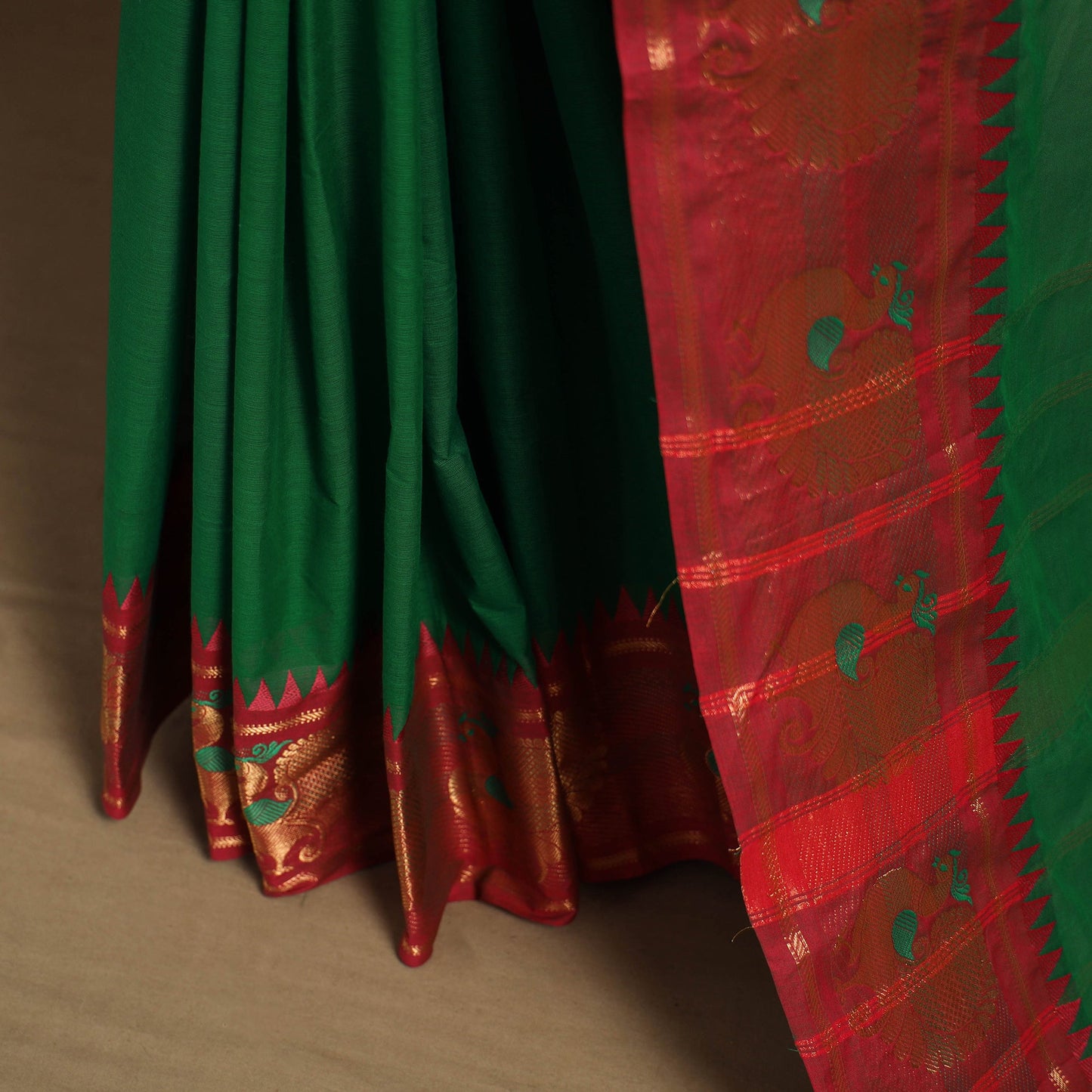 Green Kandangi Chettinad Cotton Saree with Border