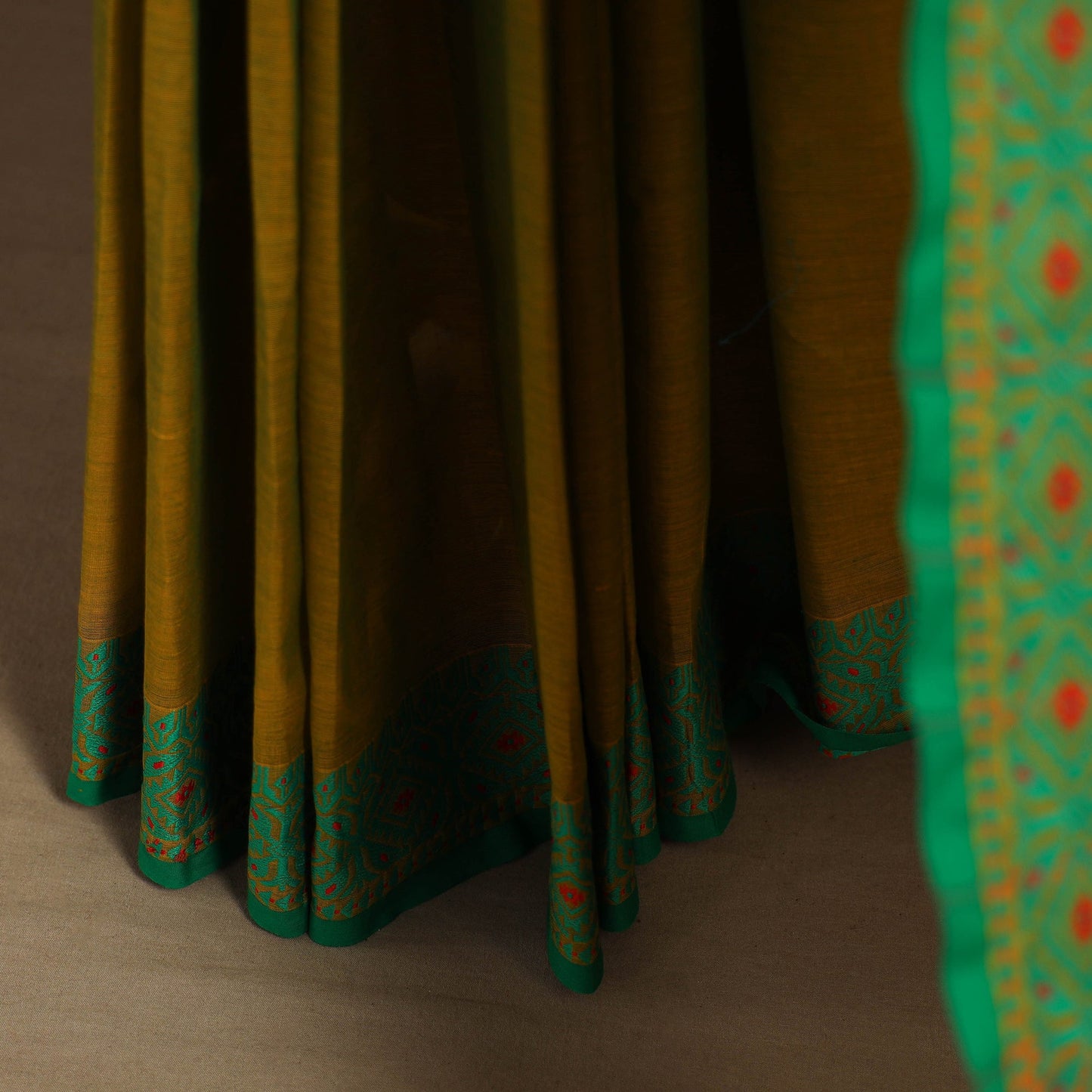 Green Kandangi Chettinad Cotton Saree with Border