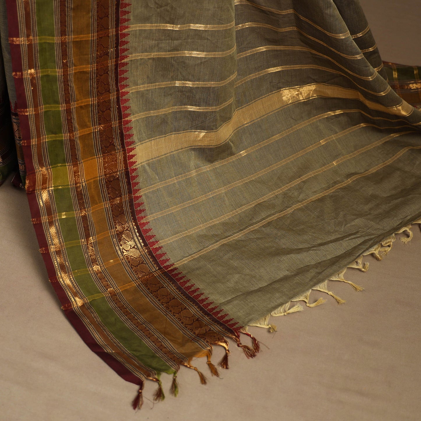 Green Kandangi Chettinad Cotton Saree with Border