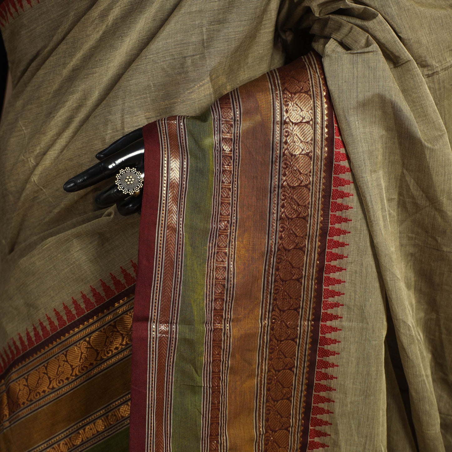 Green Kandangi Chettinad Cotton Saree with Border