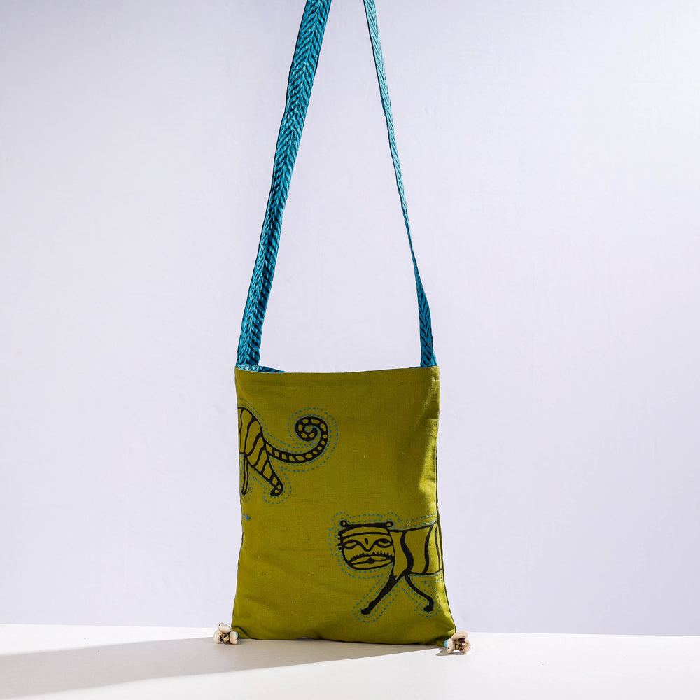 Buy Kantha Work Block Print Cotton Sling Bag l iTokri.com