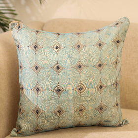 Buy Green Kantha Work Tussar Silk Cushion Cover