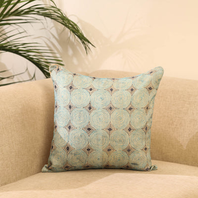 Buy Green Kantha Work Tussar Silk Cushion Cover