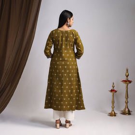 Green Karigari Heritage Patchwork Cotton A-Line Ikat Kurta for Women
