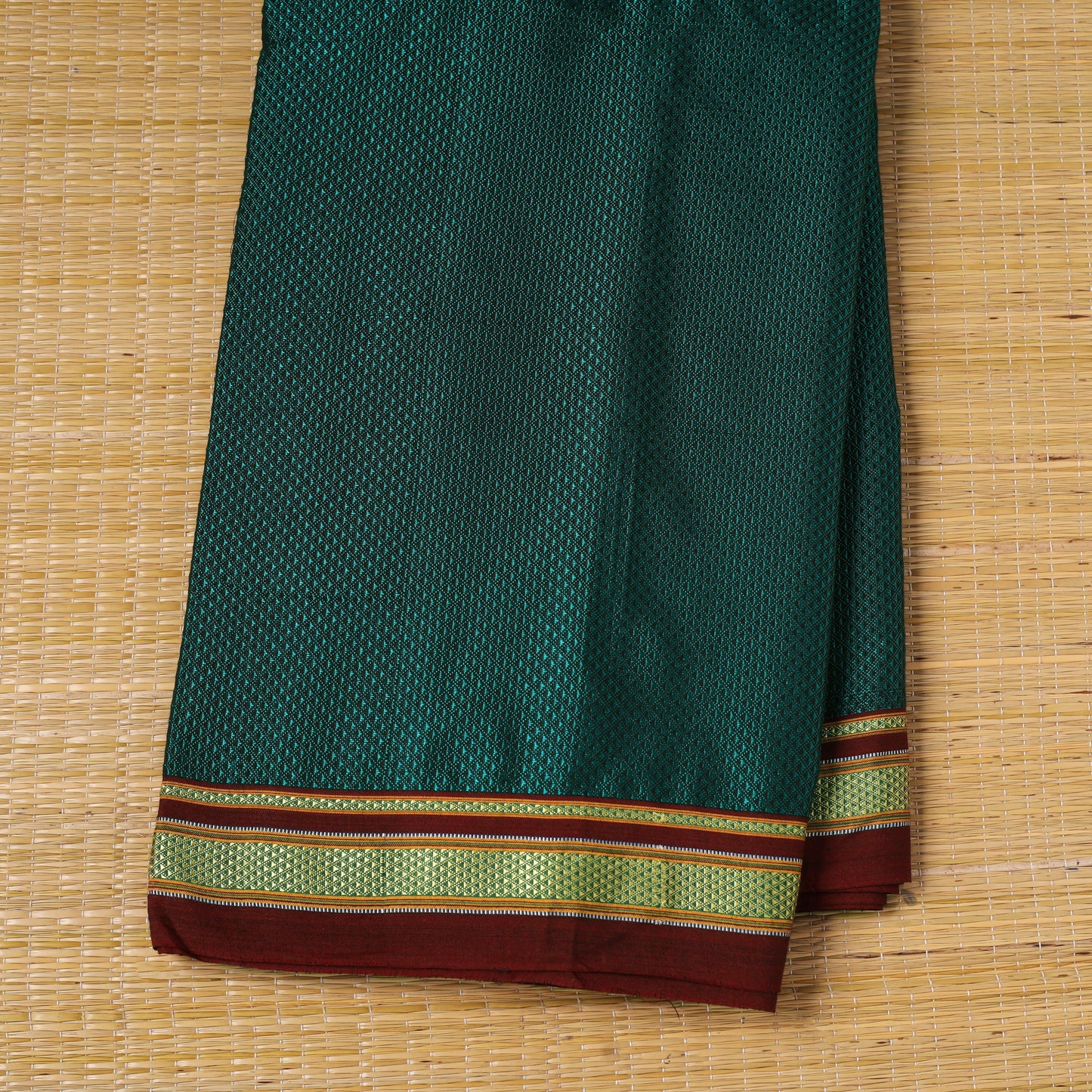 Green - karnataka weave cotton khun fabric 07 - handcrafted
