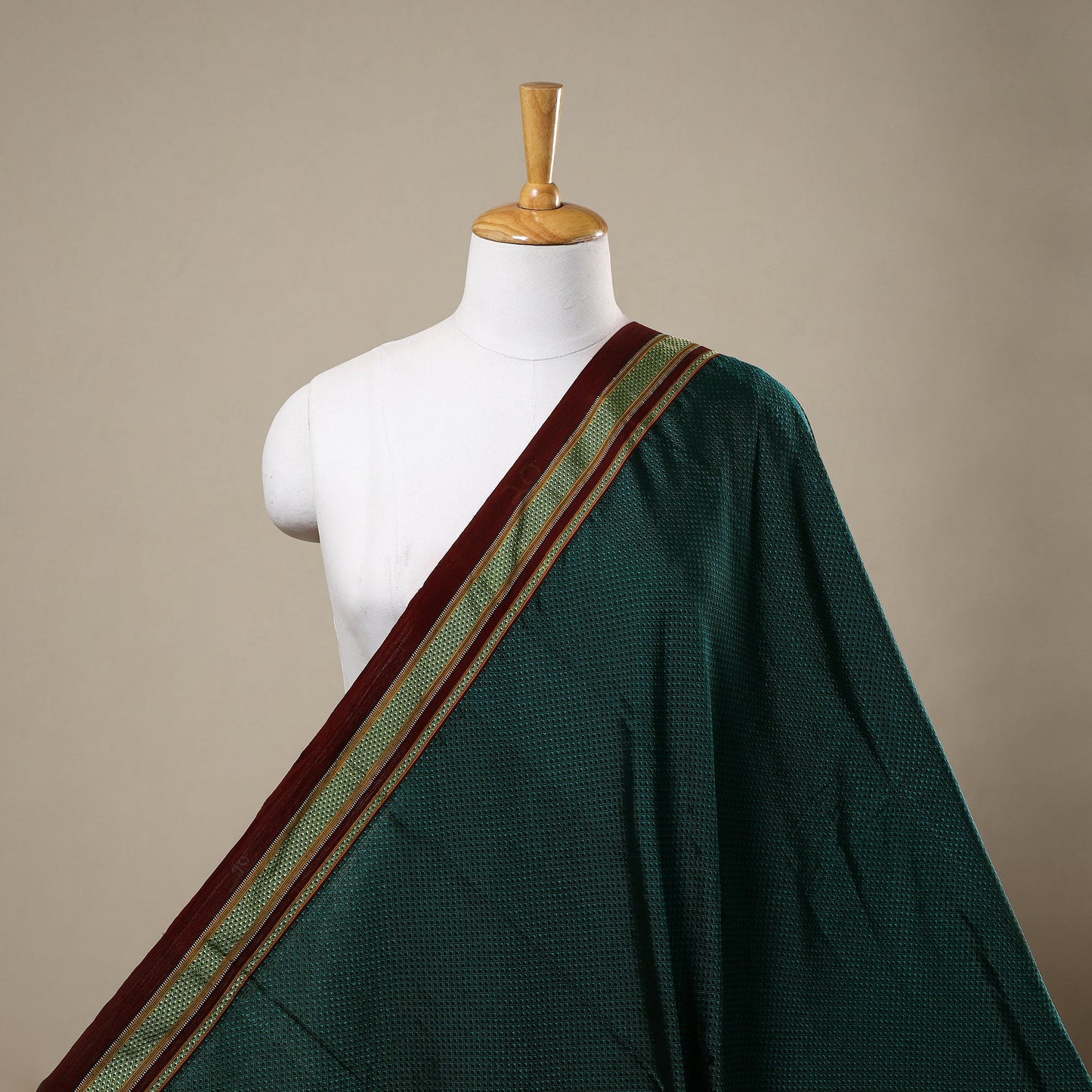 Green - karnataka weave cotton khun fabric 07 - handcrafted