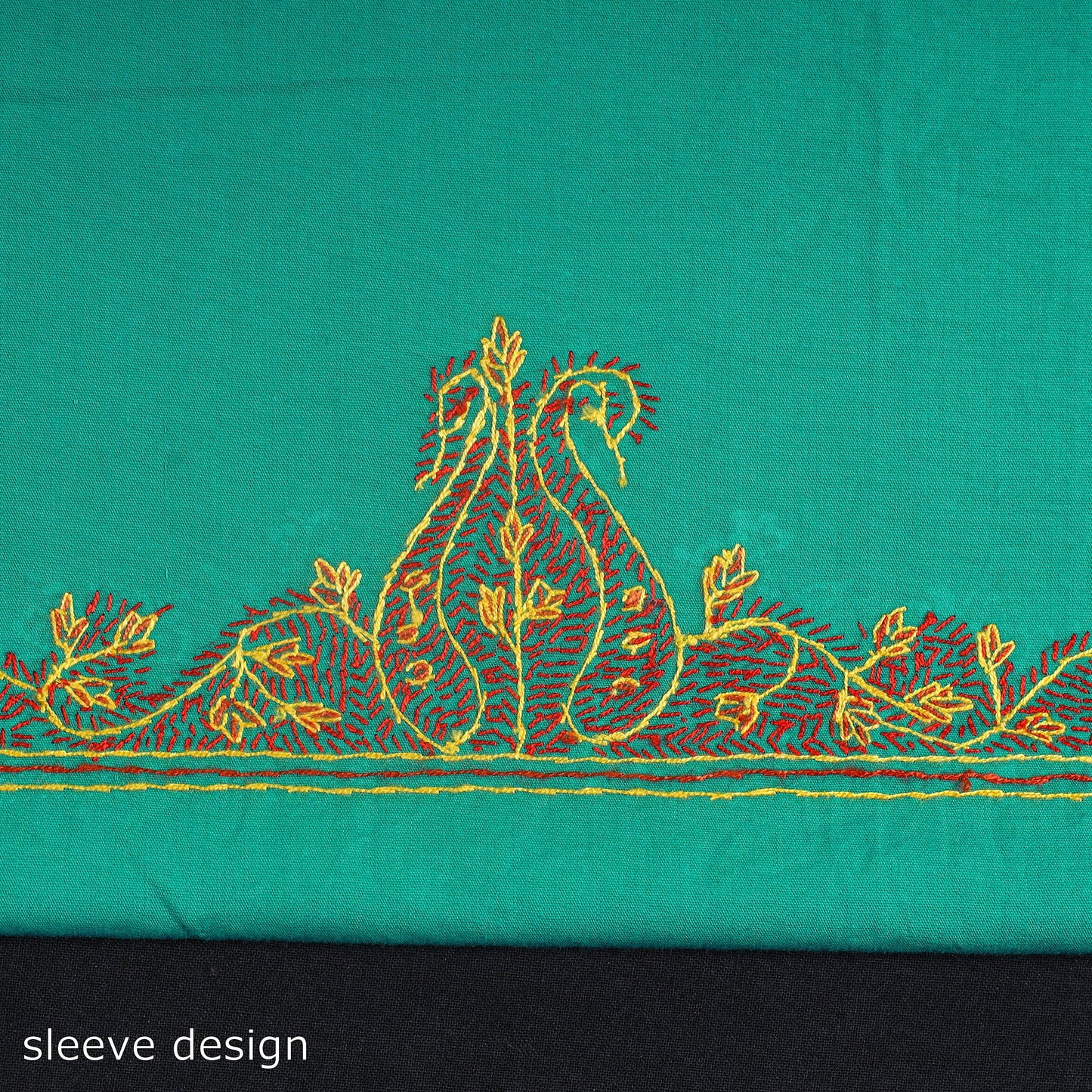  Green Kashida Hand Embroidery Cotton Kurta Material
