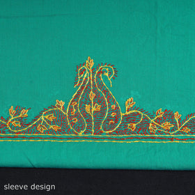  Green Kashida Hand Embroidery Cotton Kurta Material