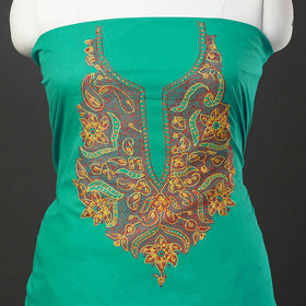  Green Kashida Hand Embroidery Cotton Kurta Material