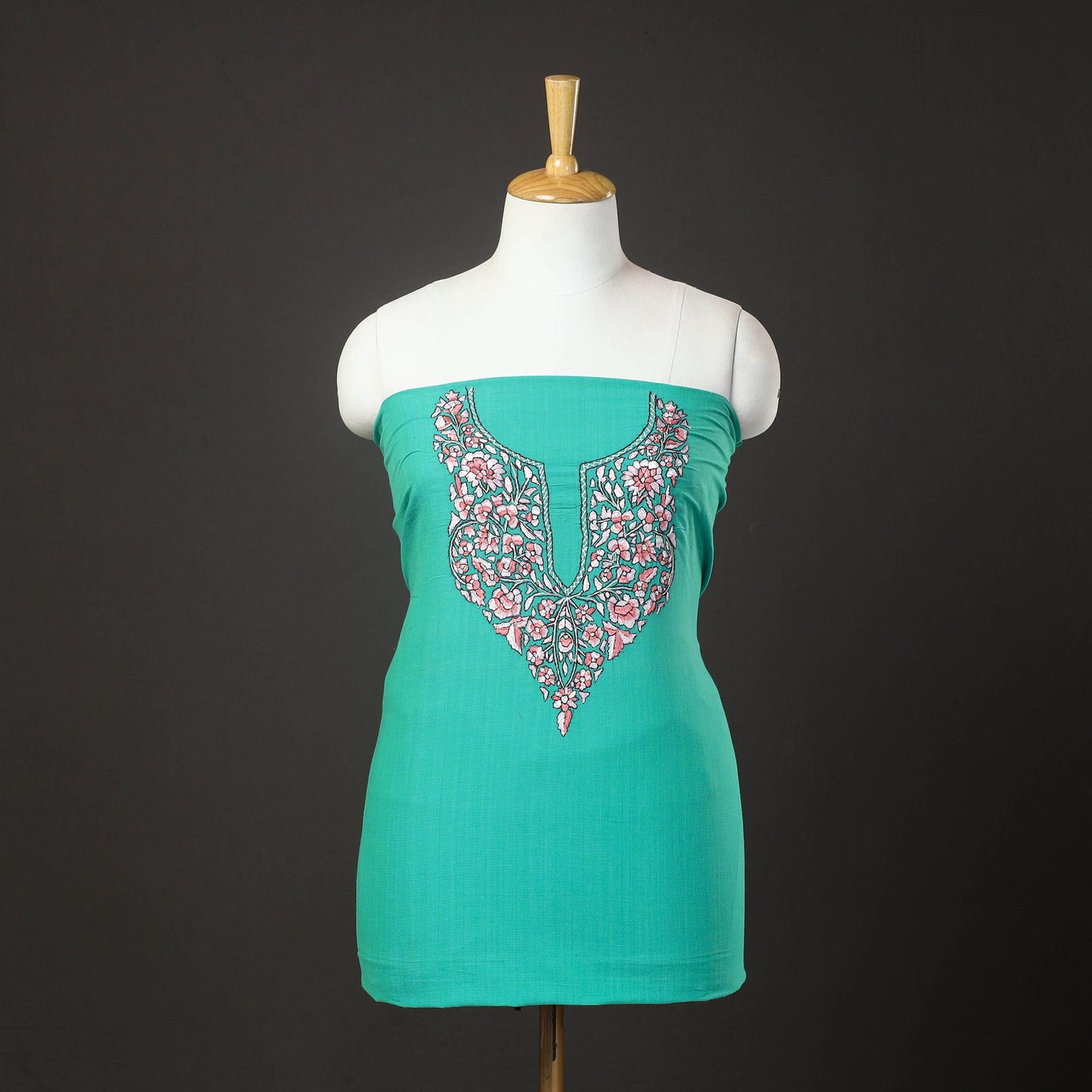 Green - kashida hand embroidery cotton unstitched kurta